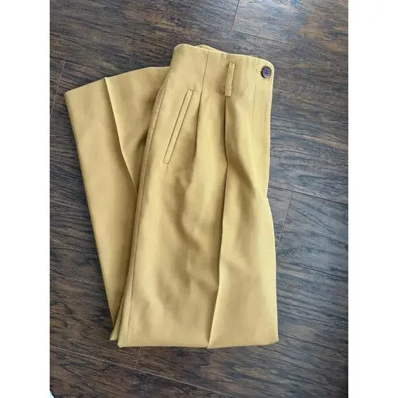 VTG 100% Wool Mustard Pleat Straight High Waist Pant Slack Trouser Size 10 Twee - Picture 4 of 5